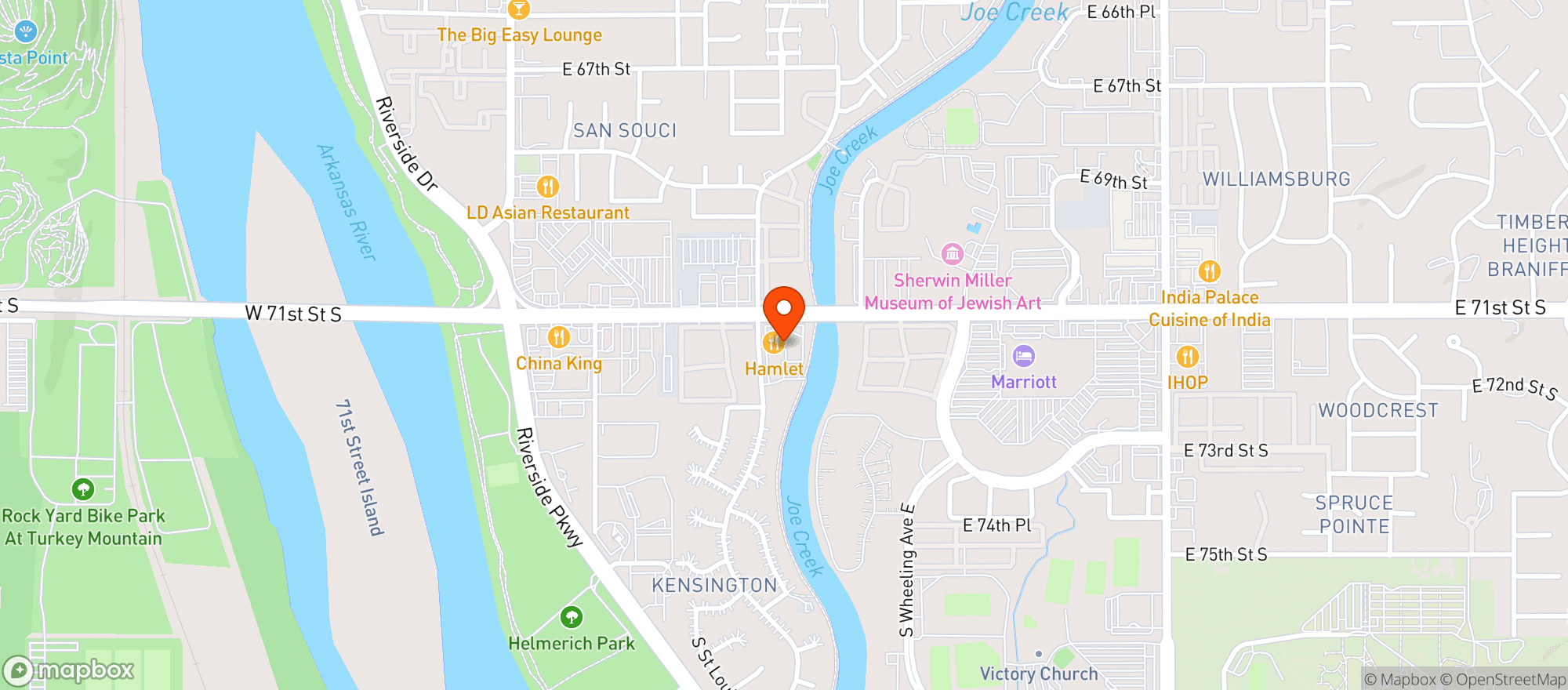Map showing PV'S LIQUOR - TULSA