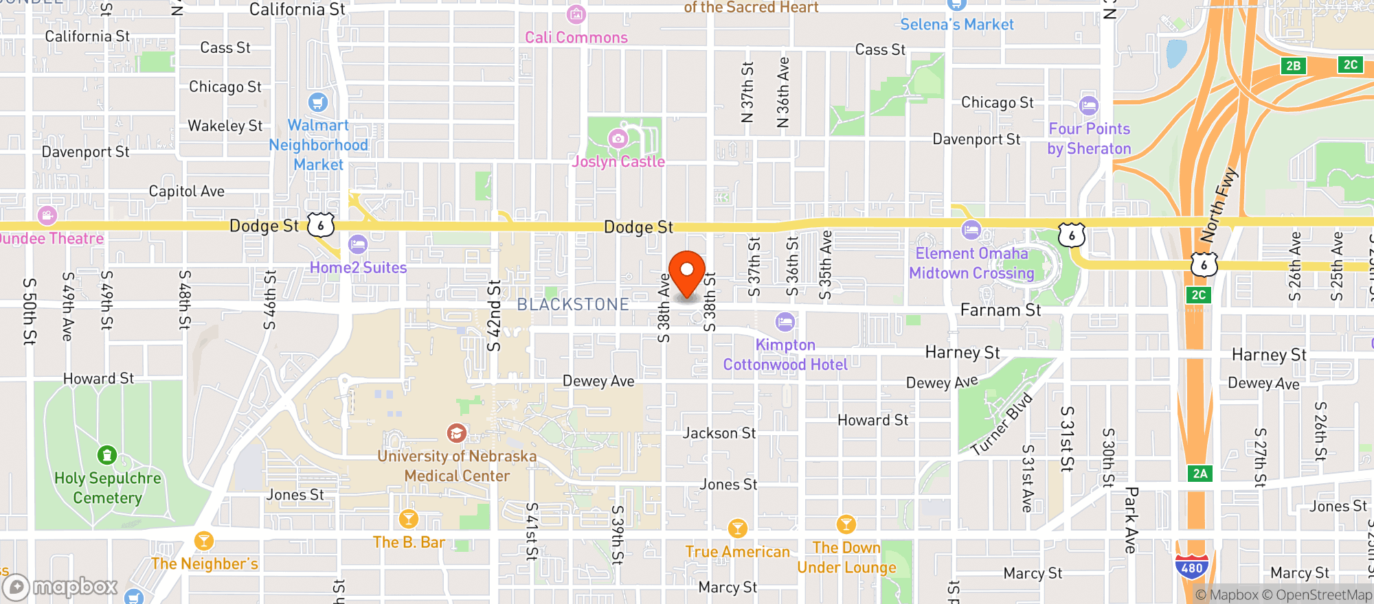 Map showing Cunninghams Pub & Grill