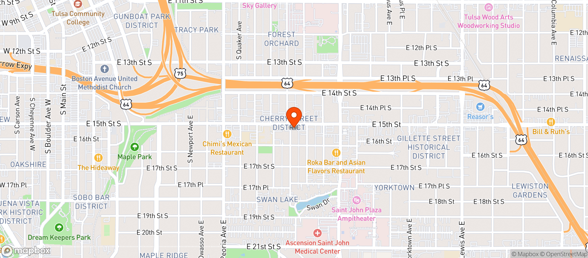 Map showing 15th Street Wine - Tulsa