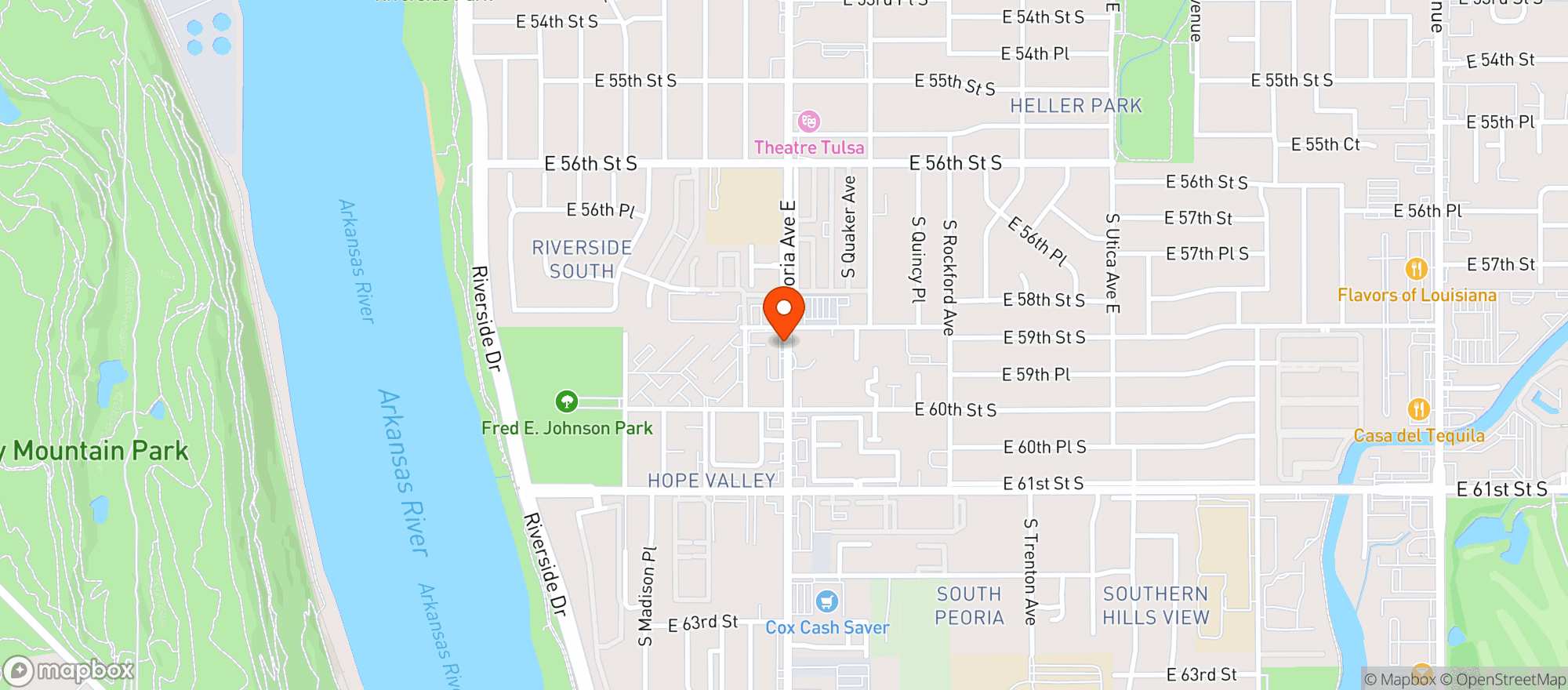 Map showing Riverside Wine & Spirits- Tulsa