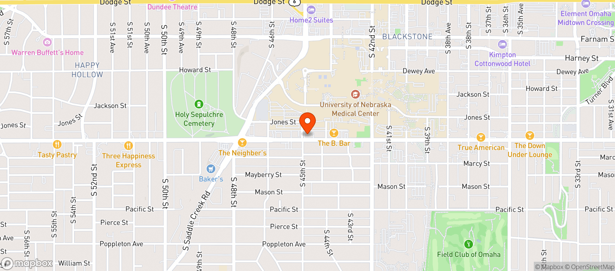 Map showing La Casa Pizzaria