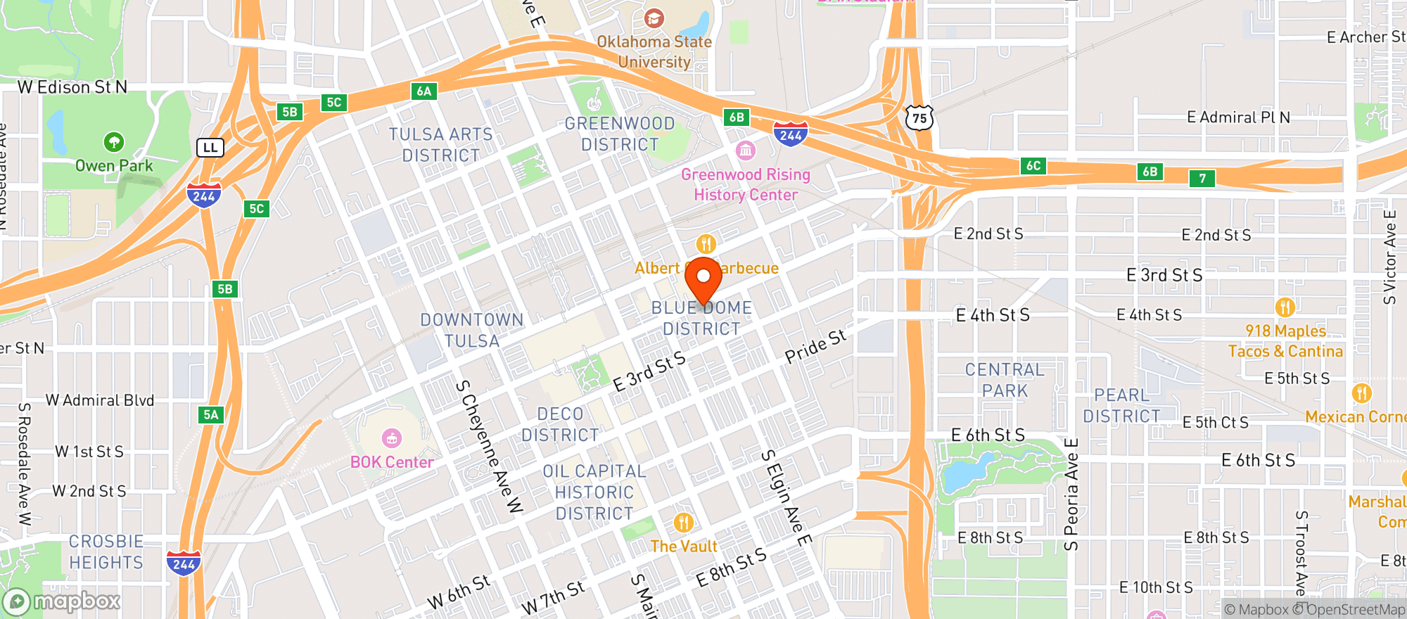 Map showing Blue Dome Bottle Shop - Tulsa