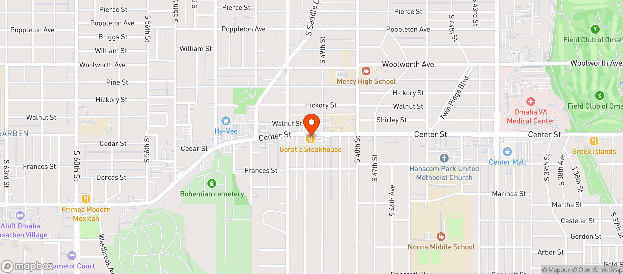 Map showing Gorats Steak House