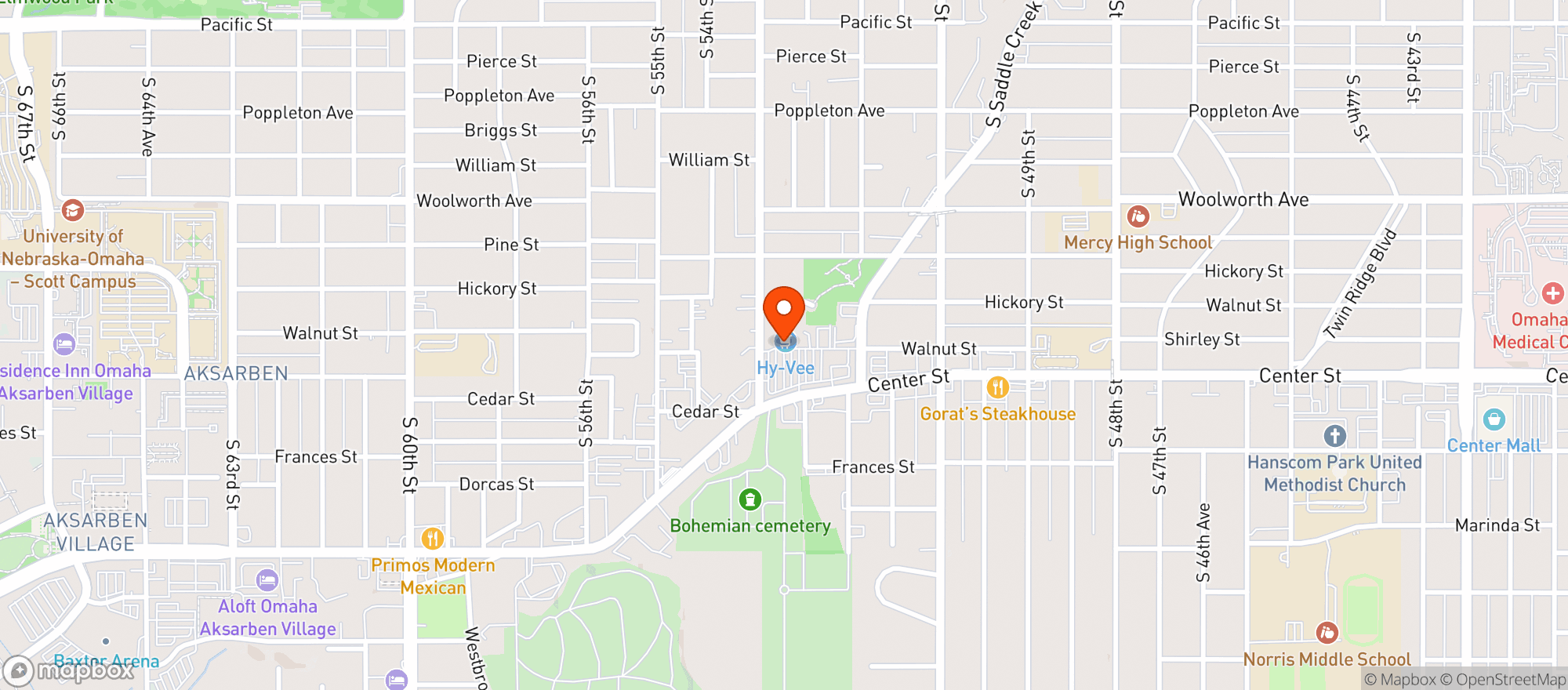 Map showing Hy Vee Food Store