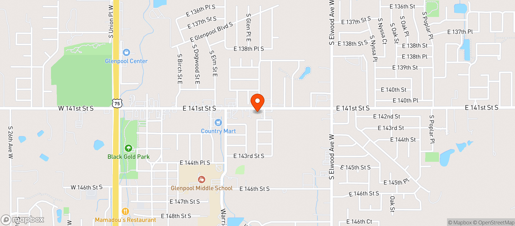 Map showing Glenpool Liquor - Glenpool