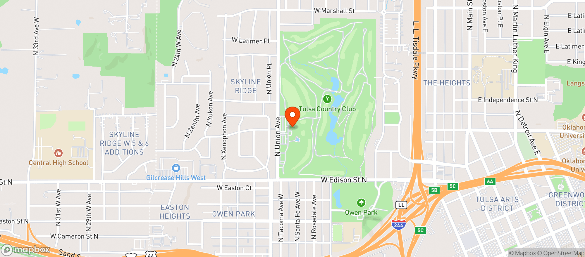 Map showing Tulsa Country Club