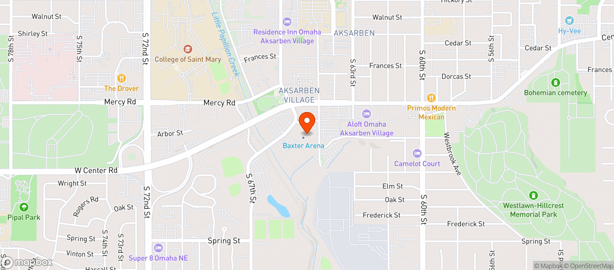 Map showing Baxter Arena