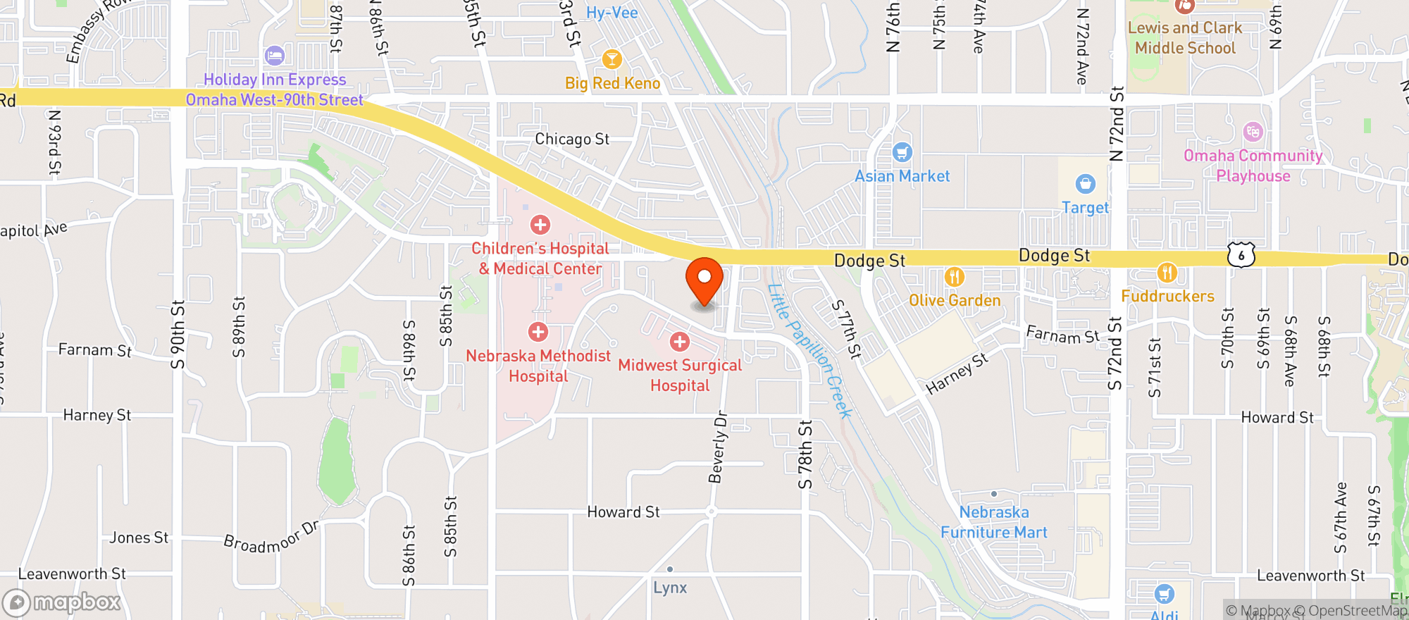 Map showing Natural Grocers by Vitamin Cottage - Natural Grocers by VC_Omaha Central (OC) - 00530072