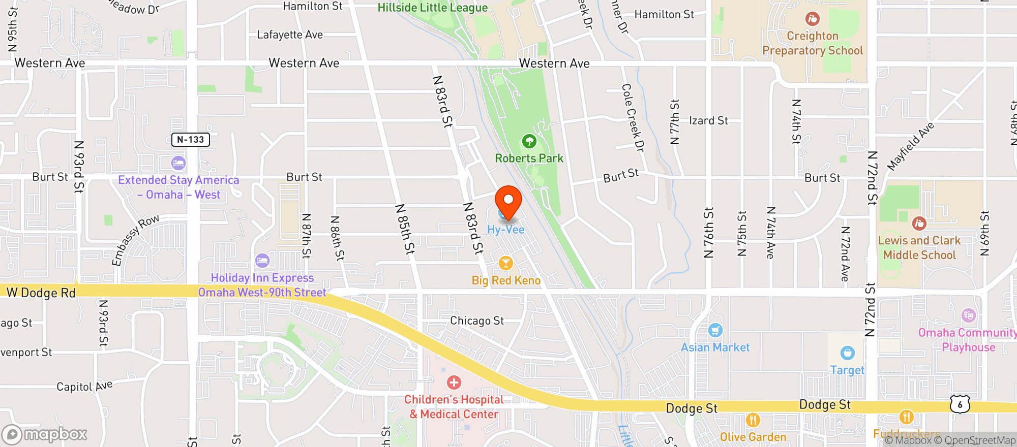 Map showing Hy-Vee #O 5 - Cass - Que