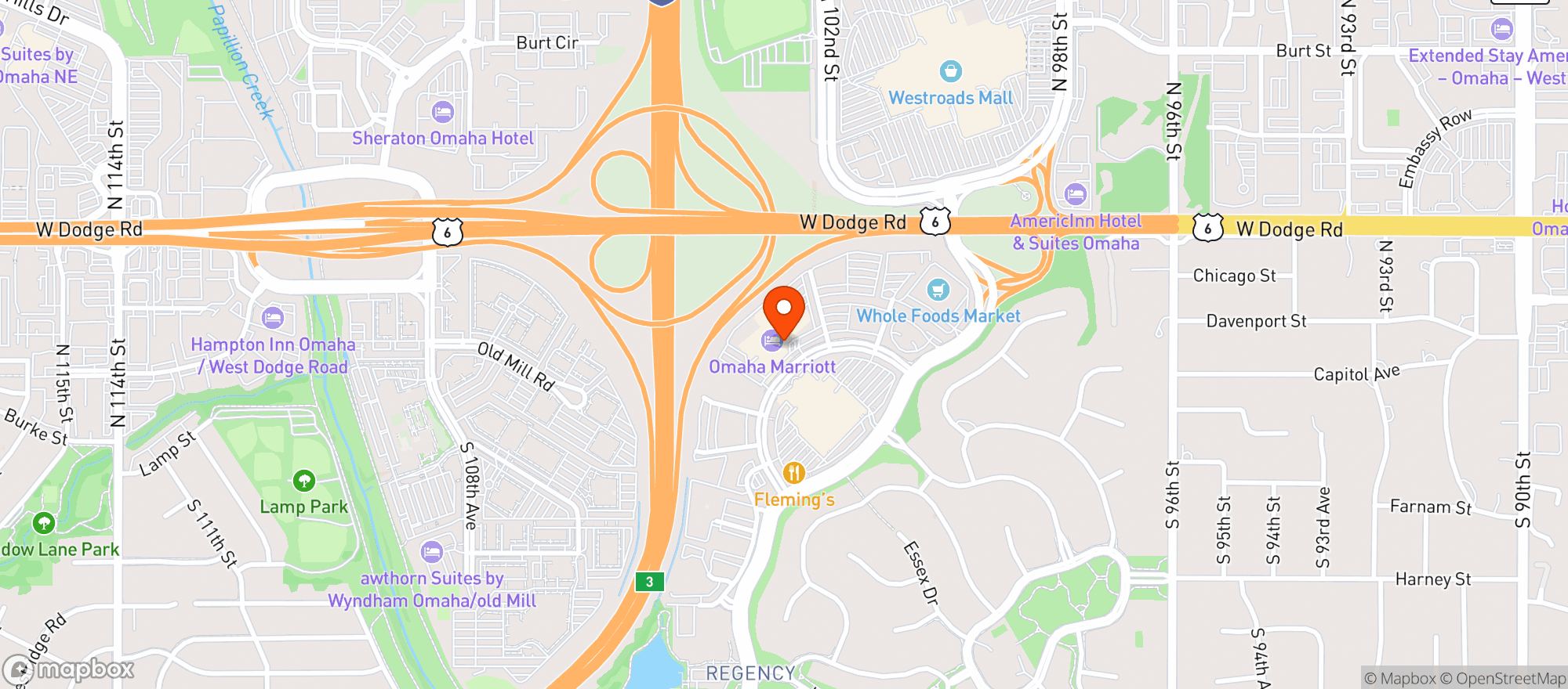 Map showing Omaha Marriott Hotel