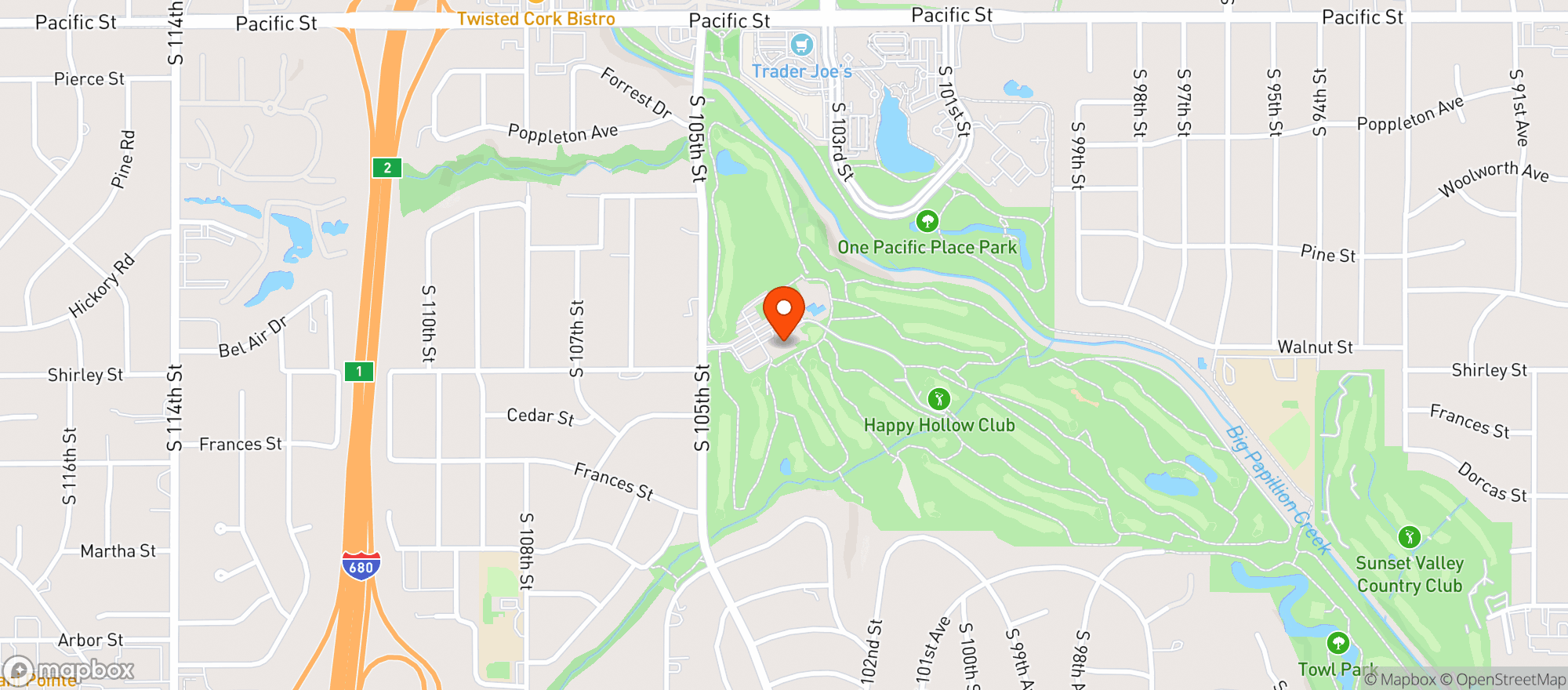 Map showing Happy Hollow Club