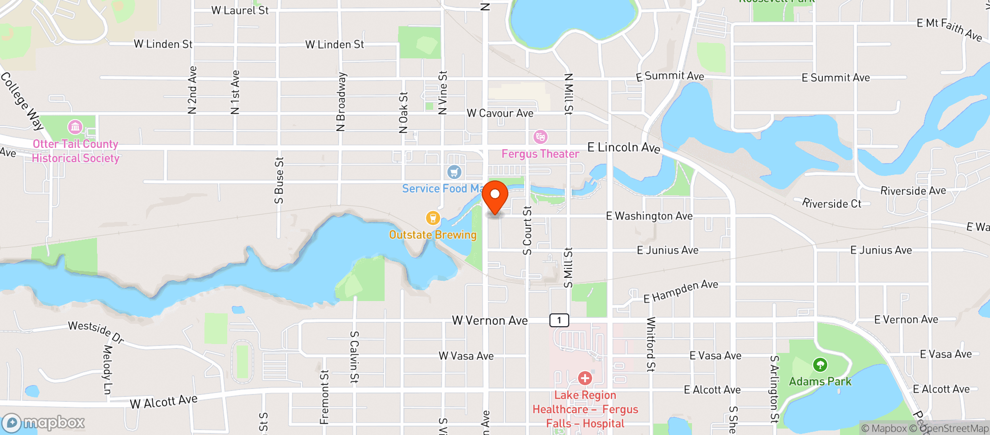 Map showing Fergus Falls Municipal Liquor