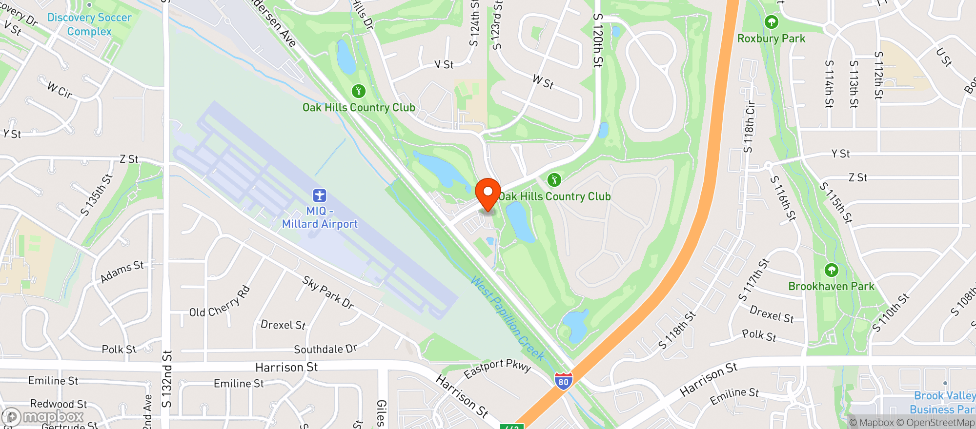 Map showing Oak Hills Country Club