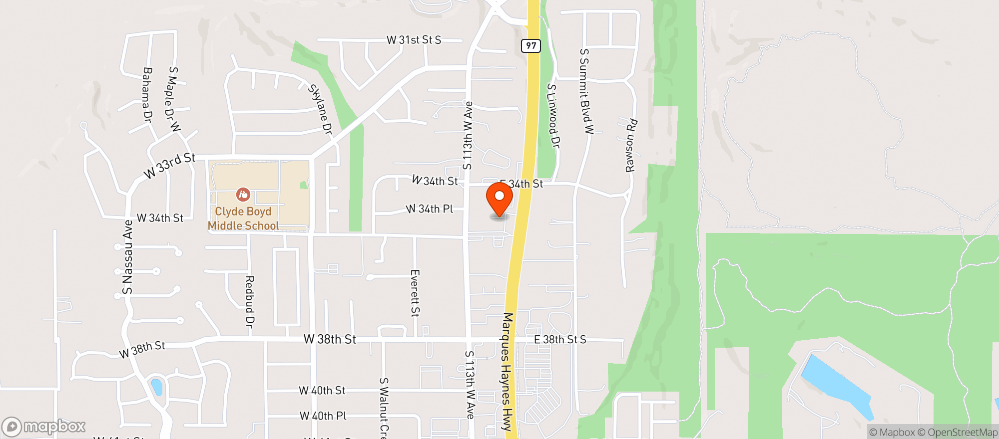Map showing TJ'S WINE & SPIRITS - SAND SPRINGS