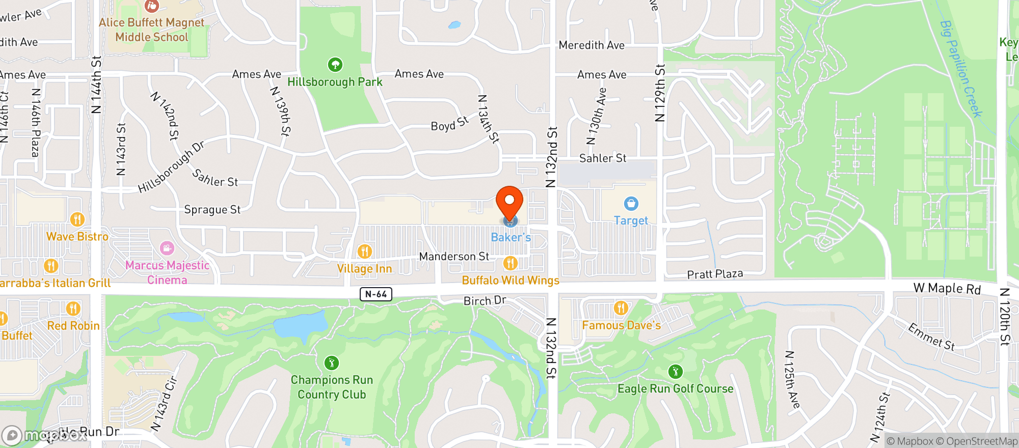 Map showing Bakers Supermarket #315