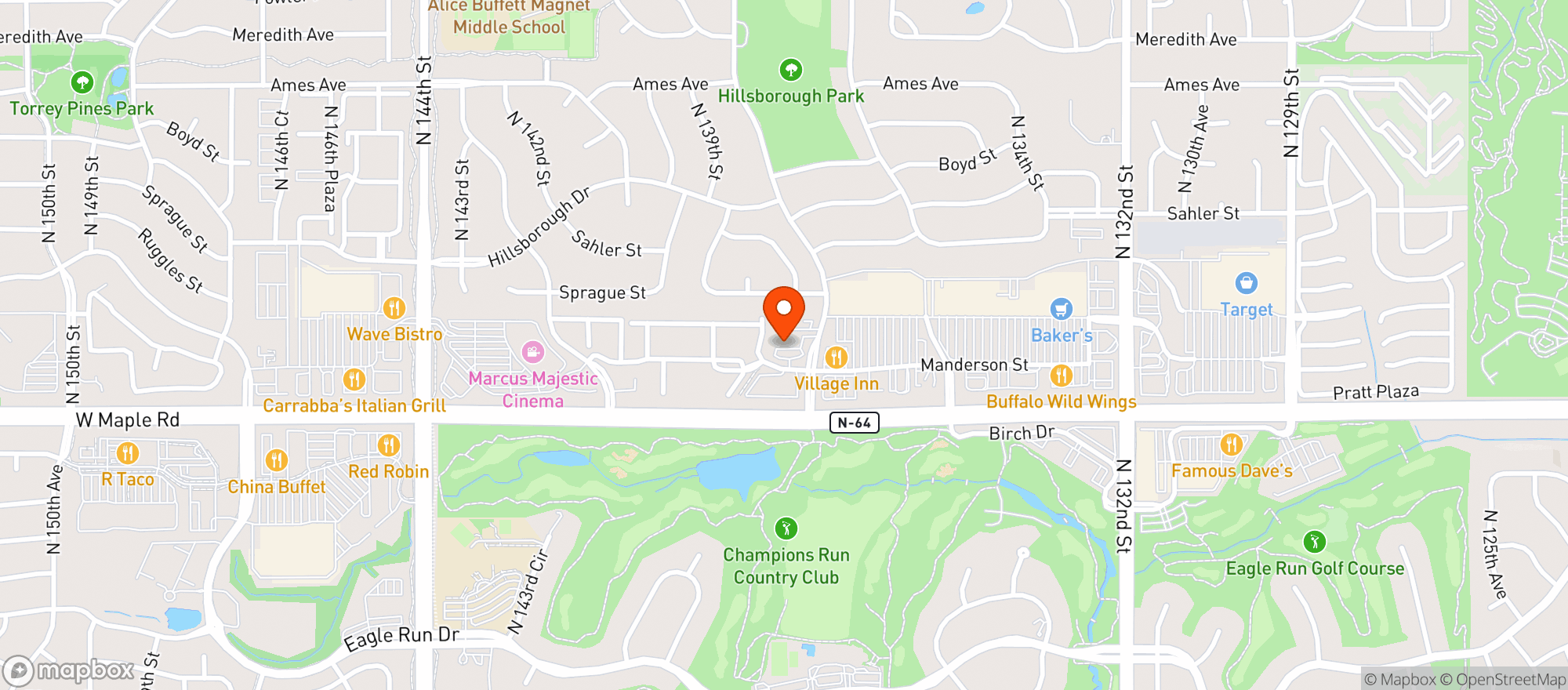 Map showing Happy Hour Spirits & Wine