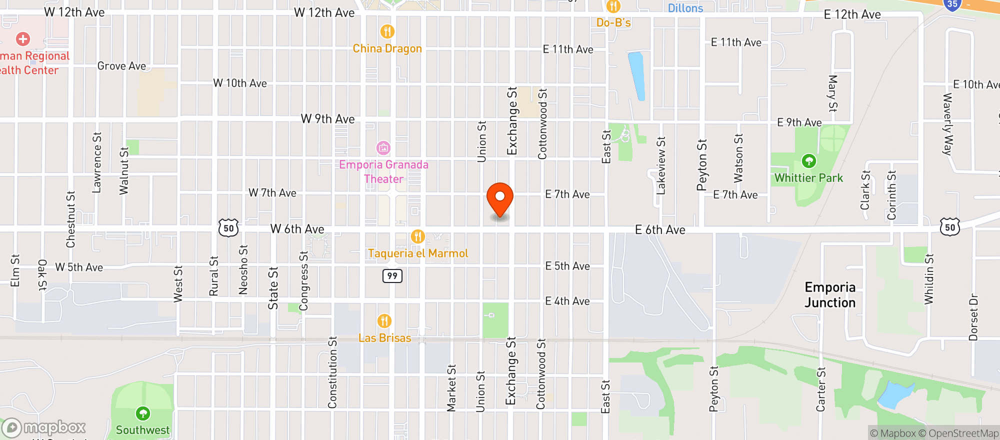 Map showing King Liquor Emporia