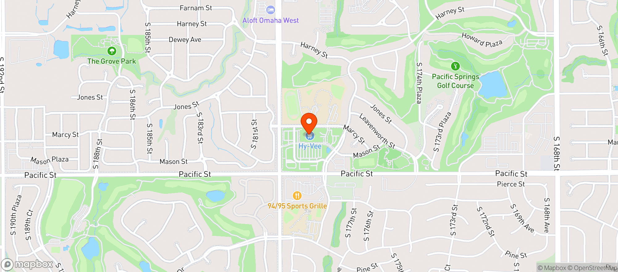 Map showing Hy-Vee #O 11 - 180th Paci - Que