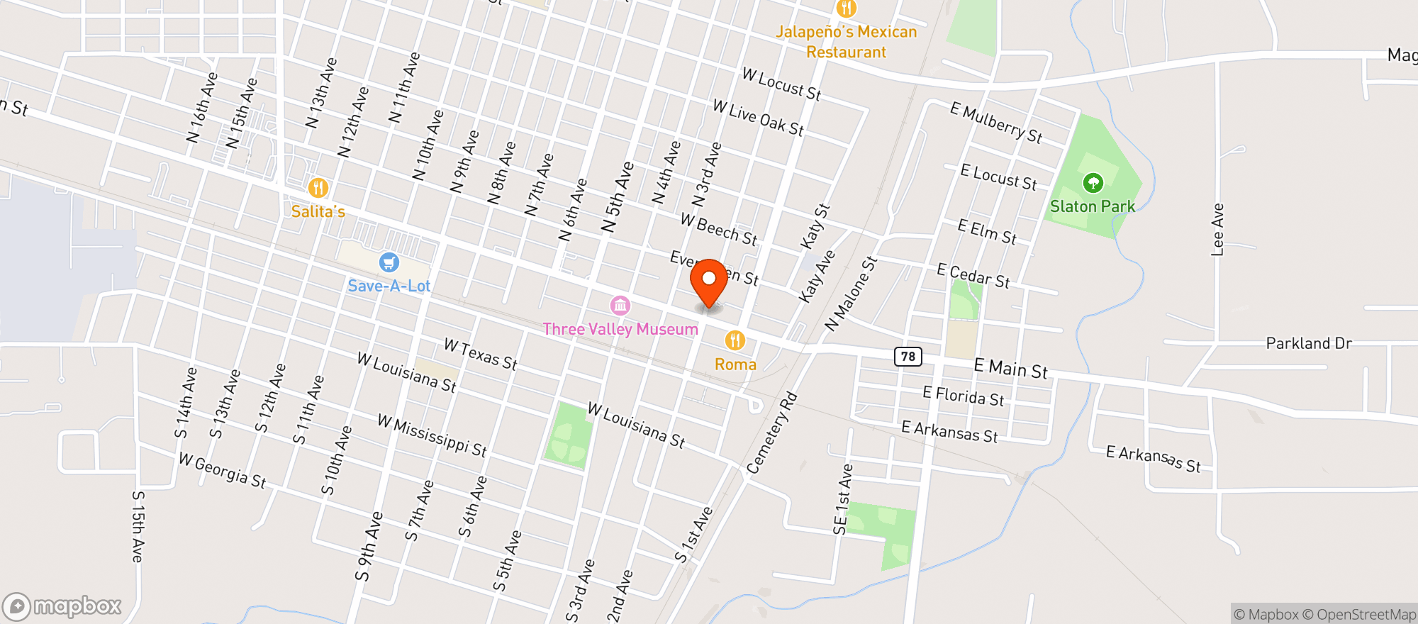 Map showing Roadhouse Bar & Grill 77