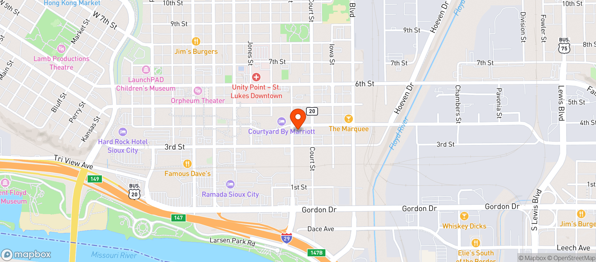 Map showing Winnies - Sioux City