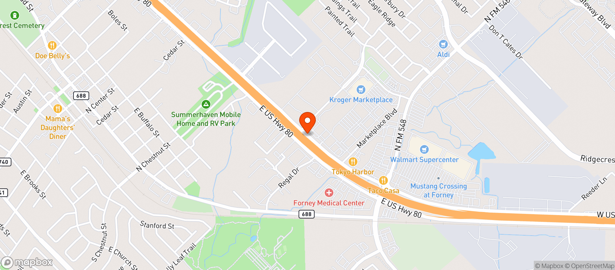 Map showing Buffalo Wild Wings #4089 - Forney, TX