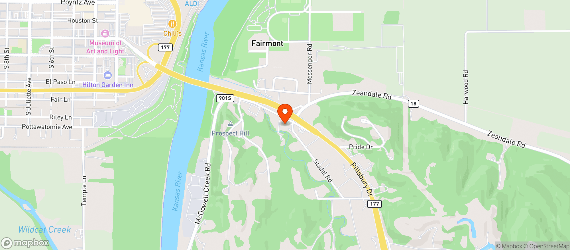 Map showing Aggieville Brewing Company