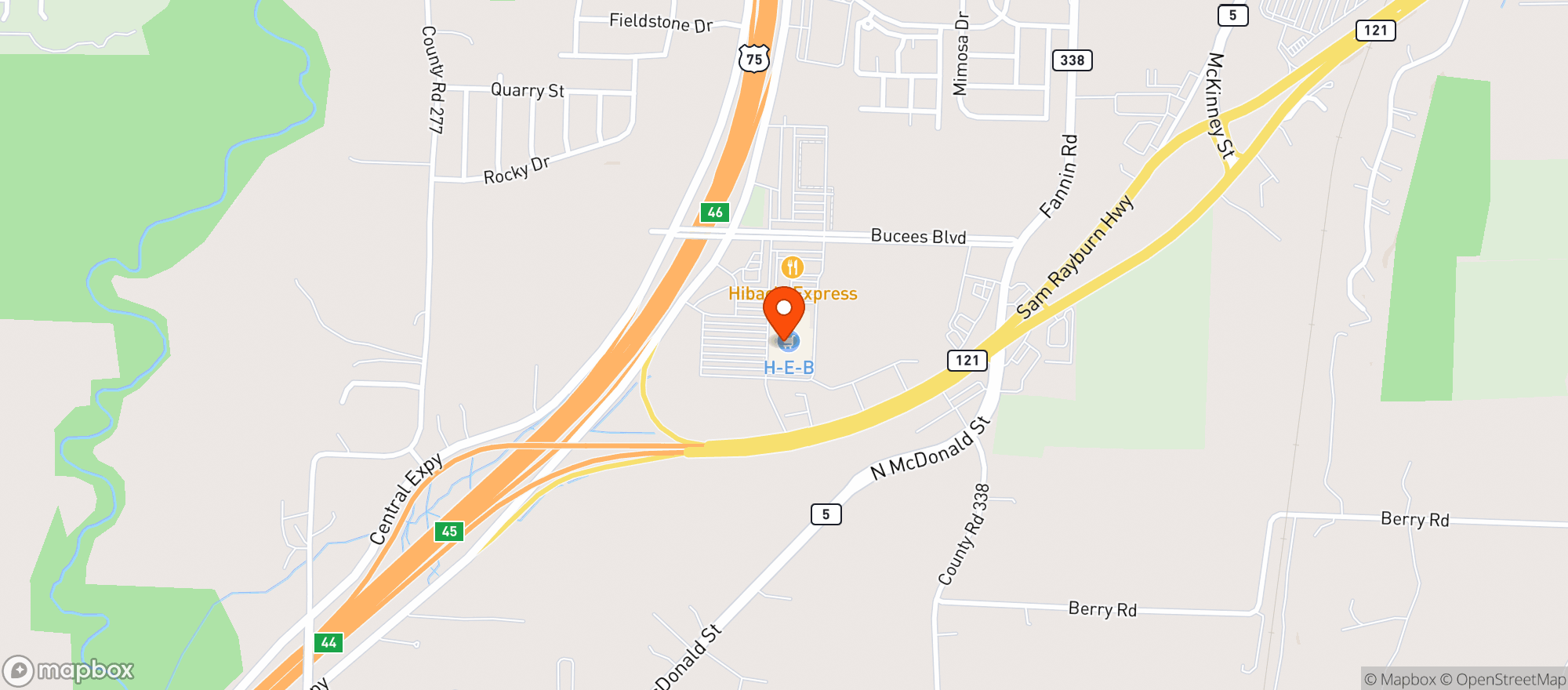 Map showing H-e-b