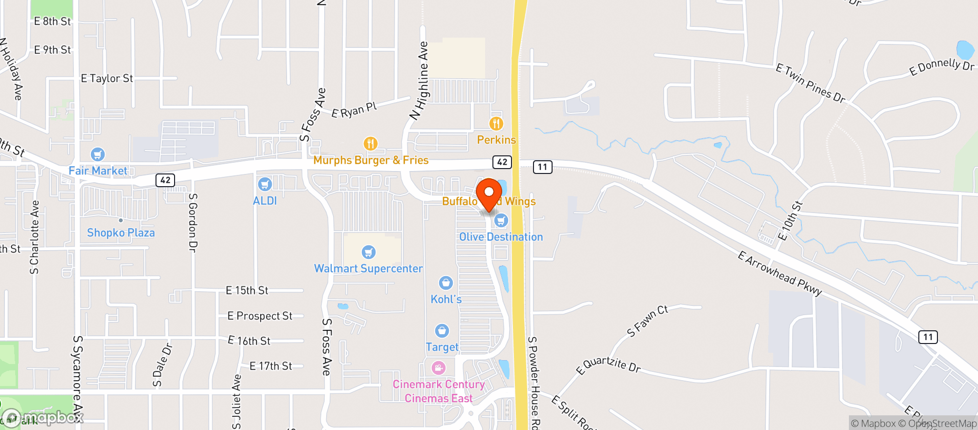 Map showing La Cantina