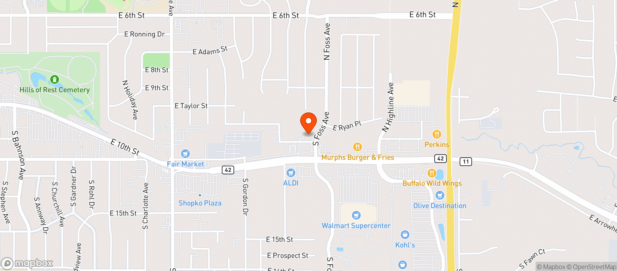 Map showing Woodgrain Brewing Co East