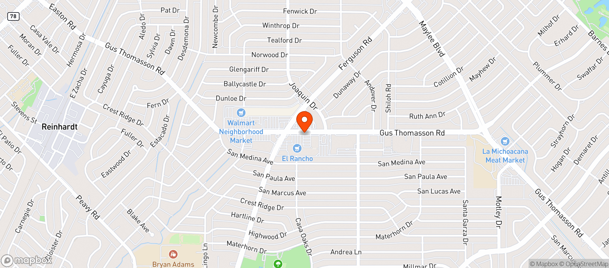 Map showing El Rancho Supermercado