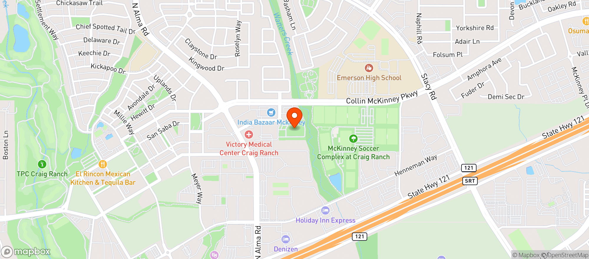 Map showing 19 Degrees Sports Bar & #srs