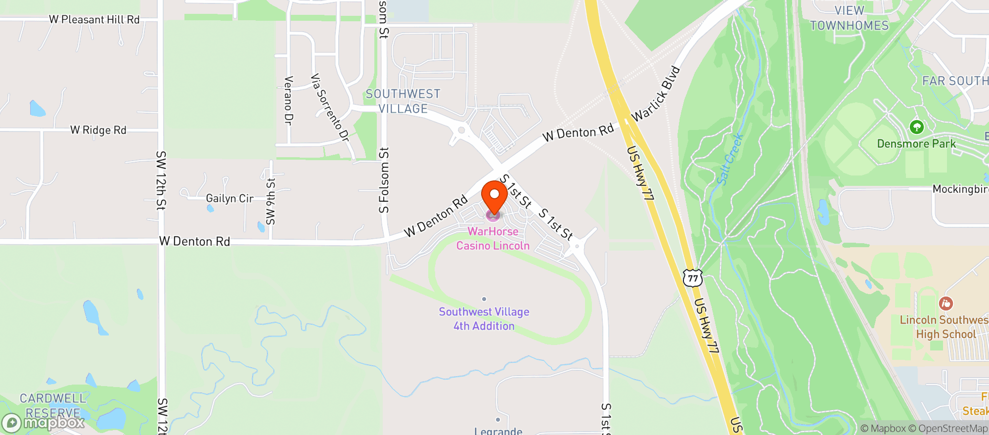 Map showing Warhorse Casino