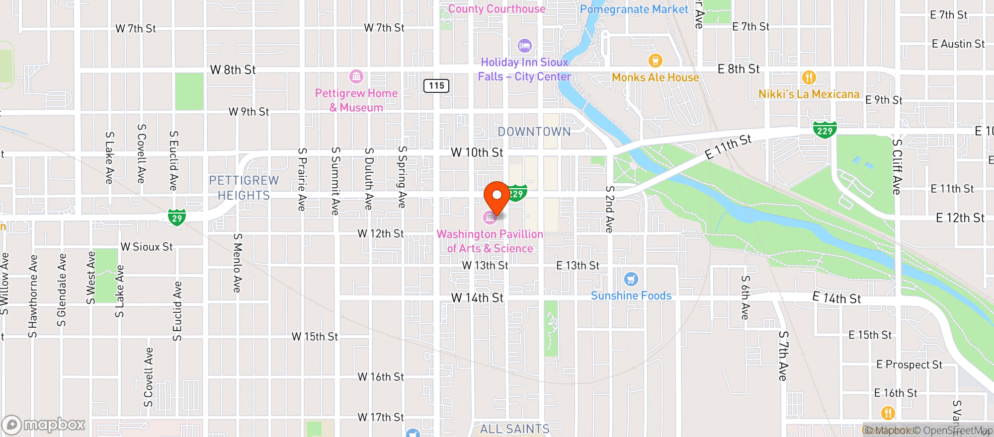 Map showing Washington Pavilion