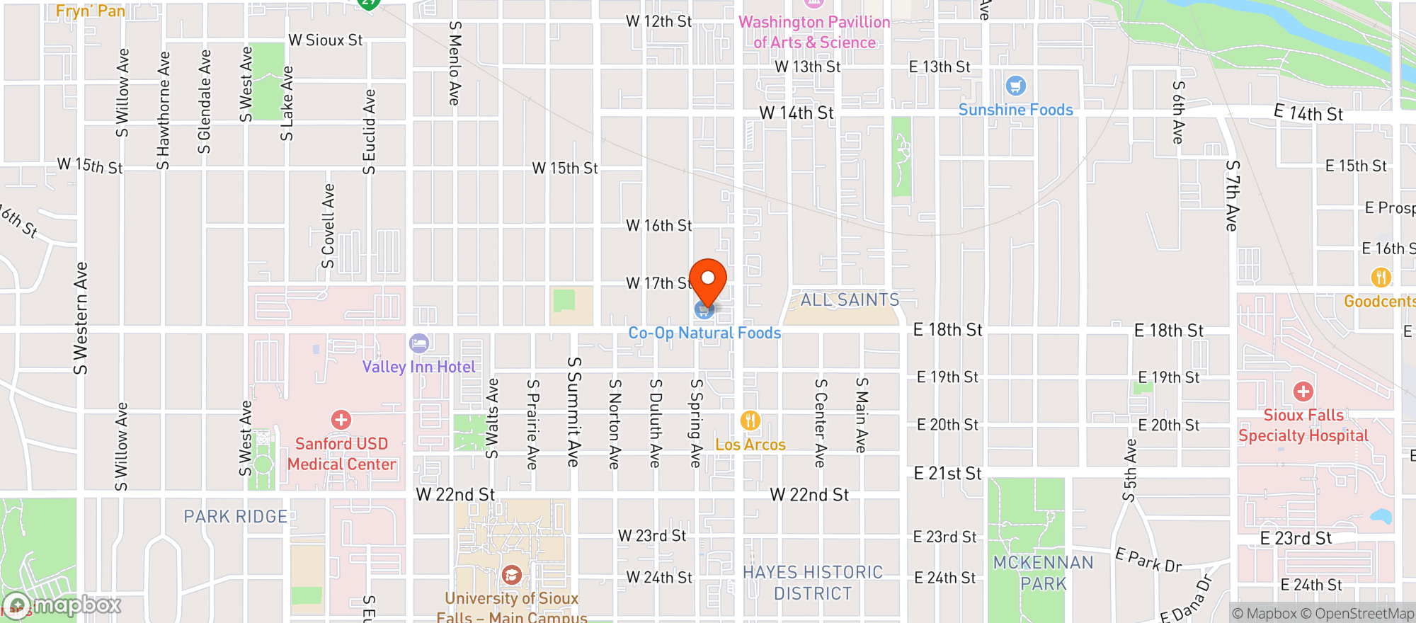 Map showing East Dakotah Natural Foods Coo