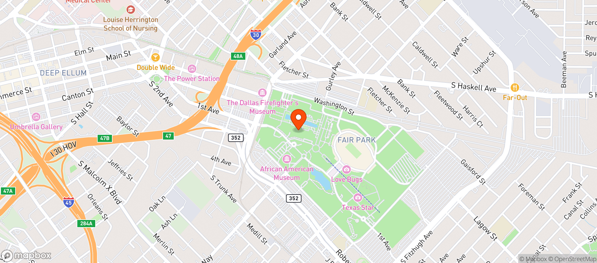 Map showing Fair Park Automobile Building