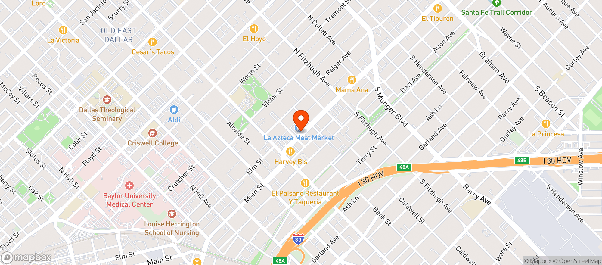 Map showing La Azteca Meat Market