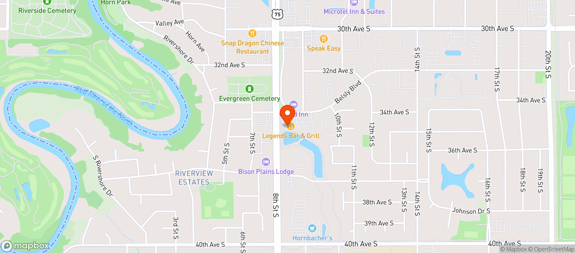 Map showing Legends Sports Bar