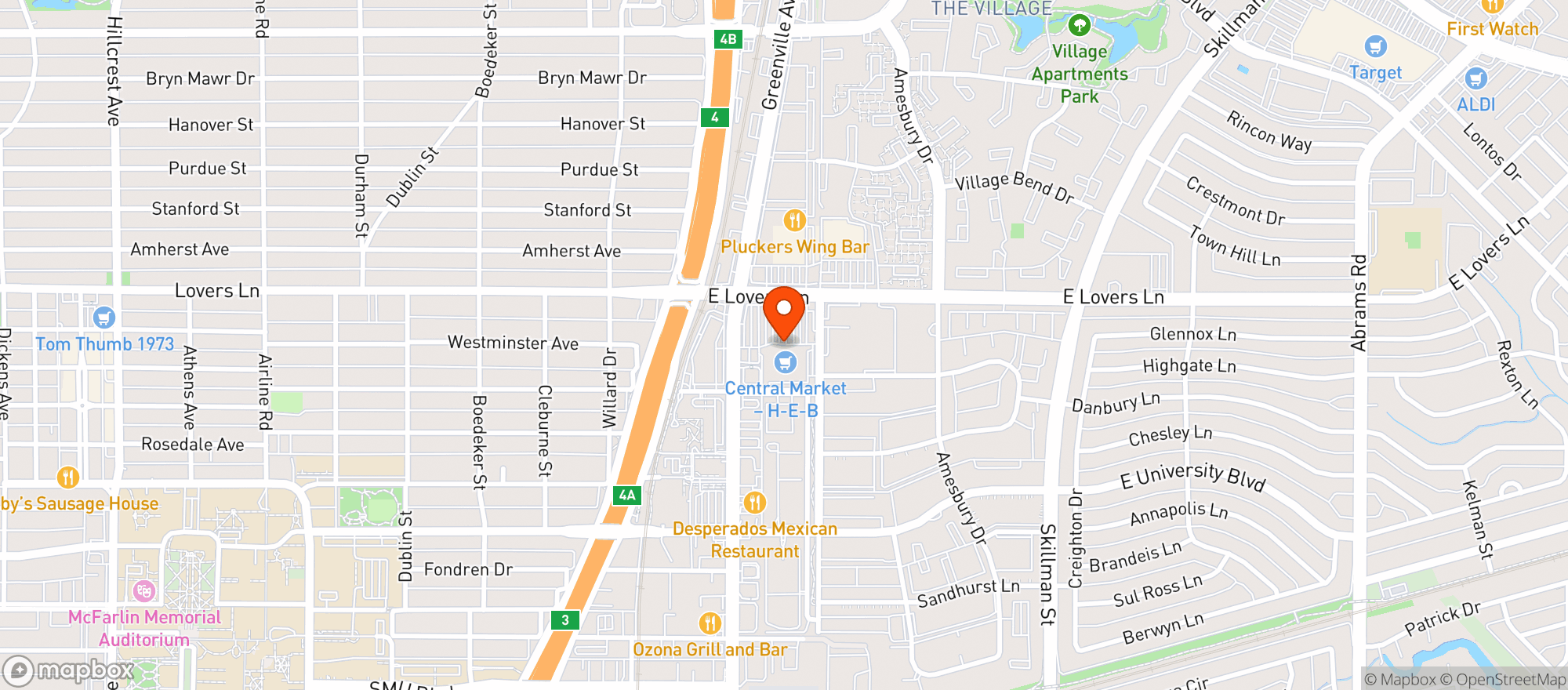 Map showing H E B Central Market