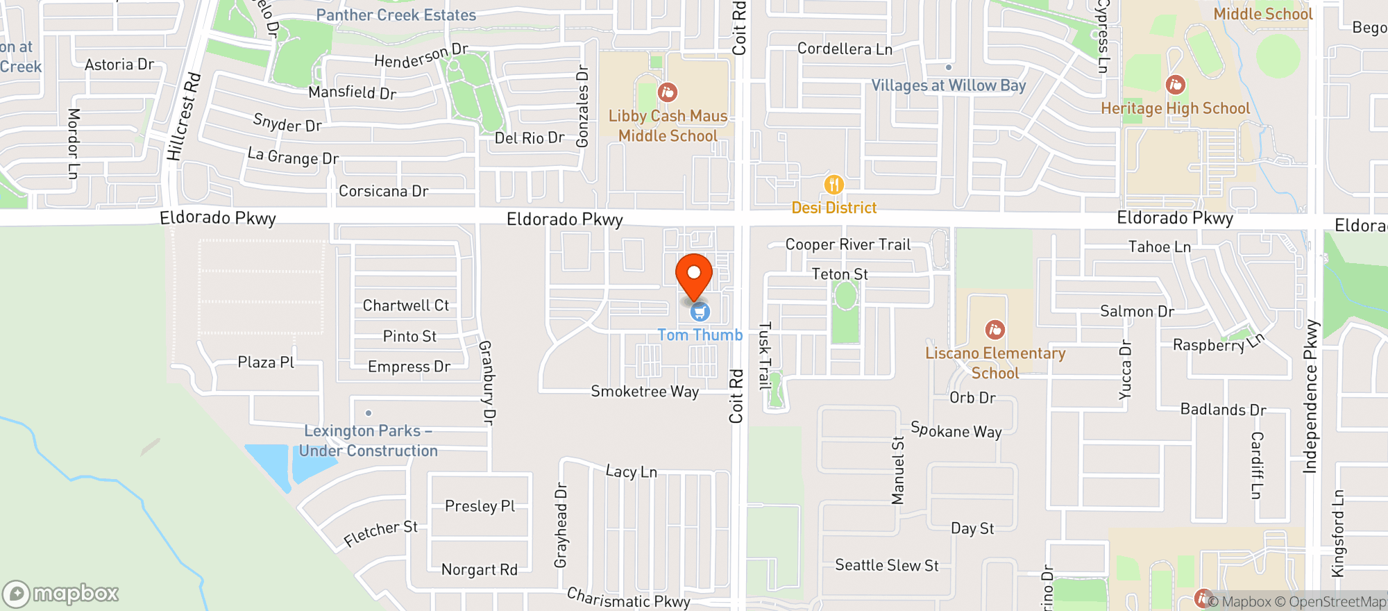 Map showing Tom Thumb