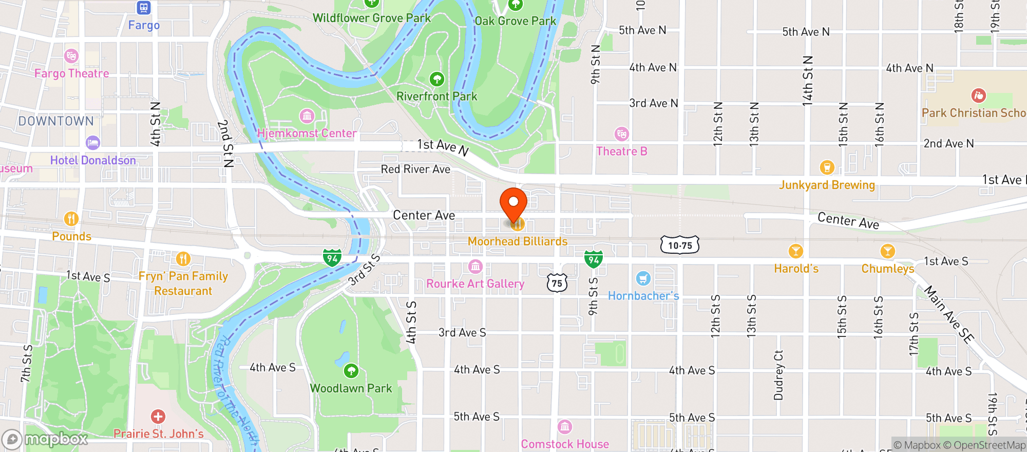 Map showing Moorhead Billiards