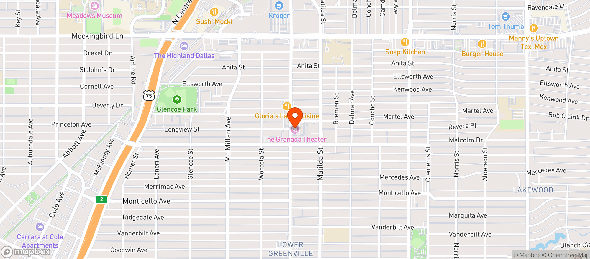 Map showing Granada Movie Grill Rmg
