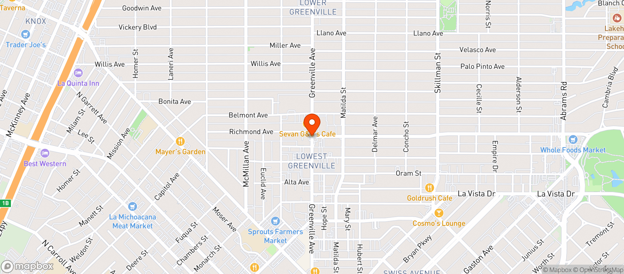 Map showing The Avenue Sports Grill