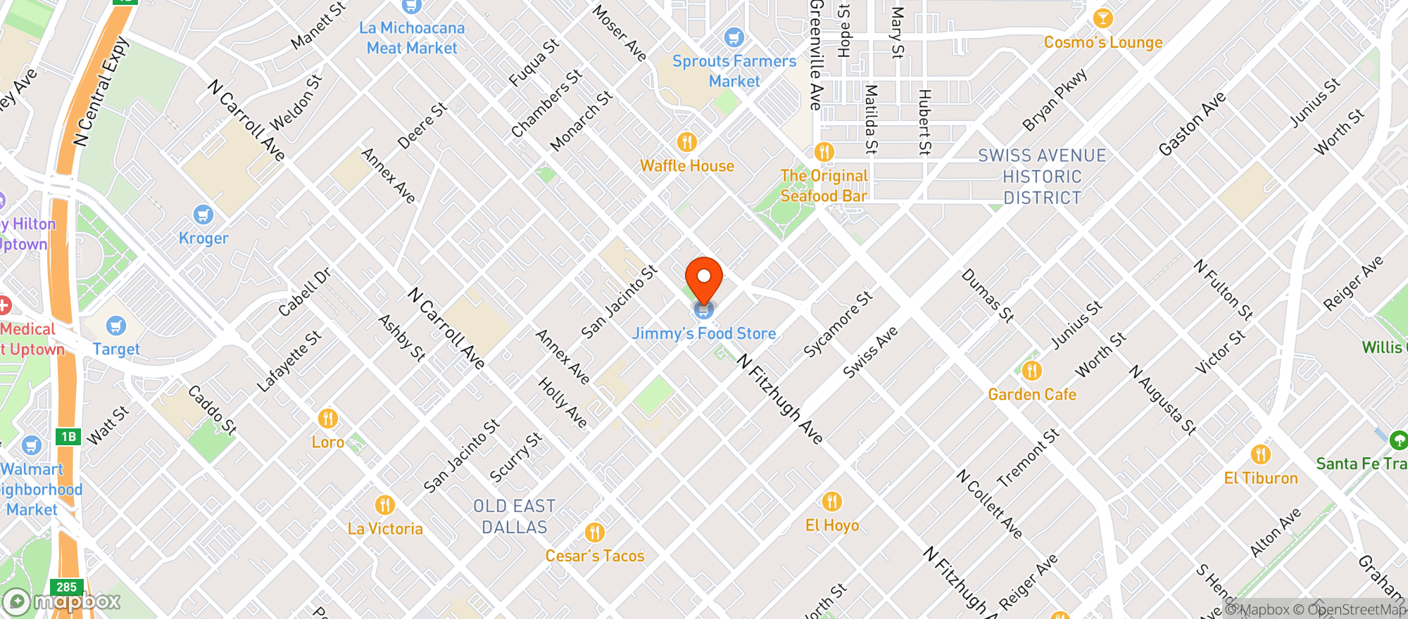 Map showing Jimmy's Food Store