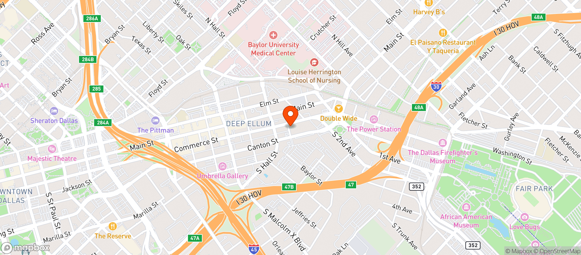 Map showing Deep Ellum Art