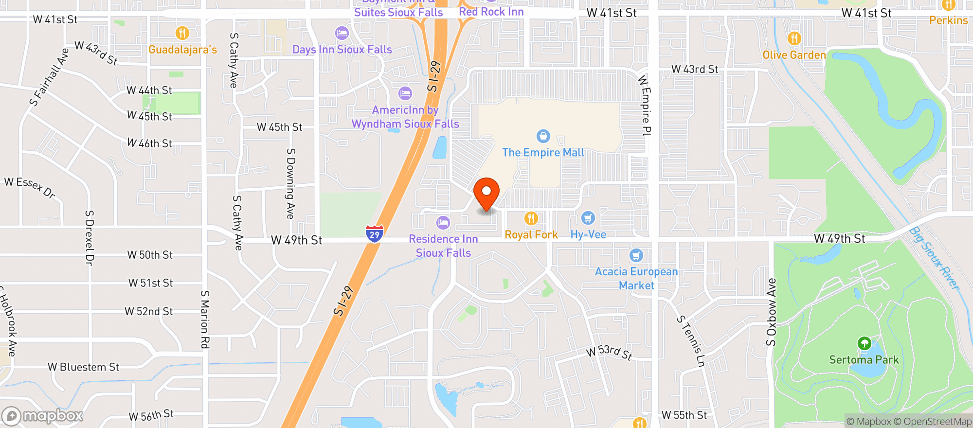 Map showing Roam Kitchen & Bar