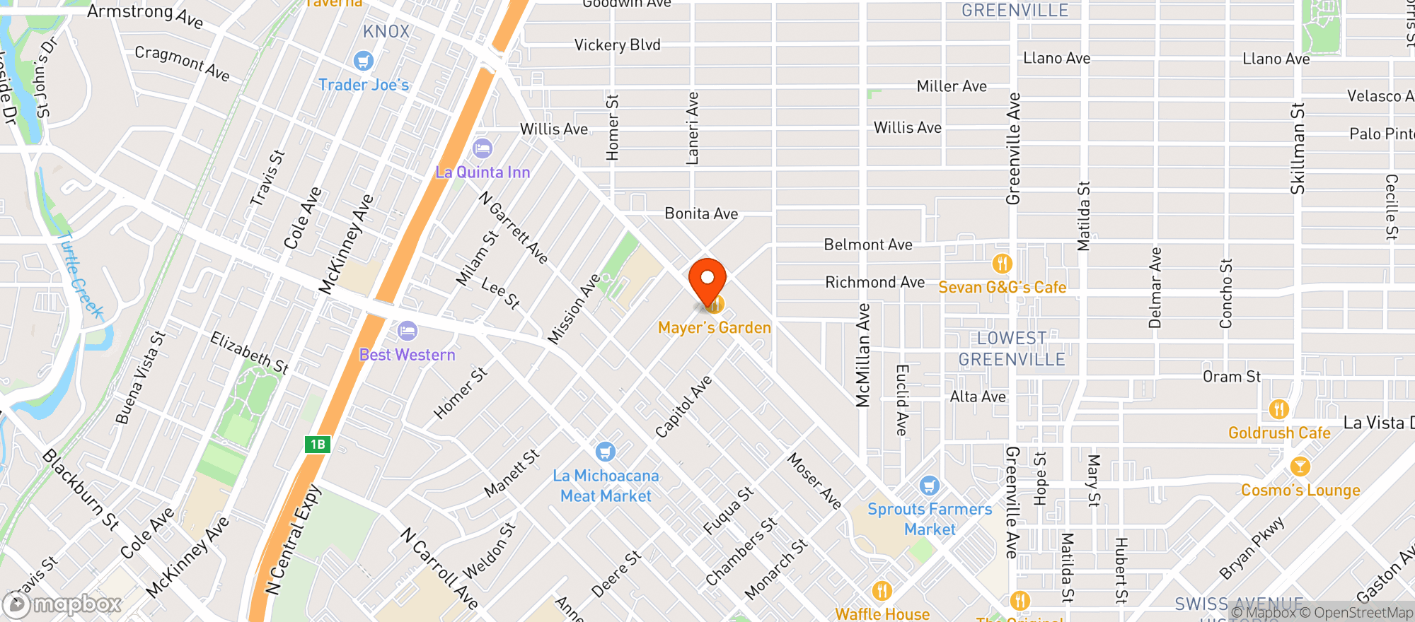 Map showing Hideaway On Henderson