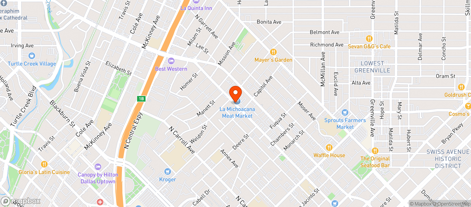 Map showing La Michoacana Meat Market