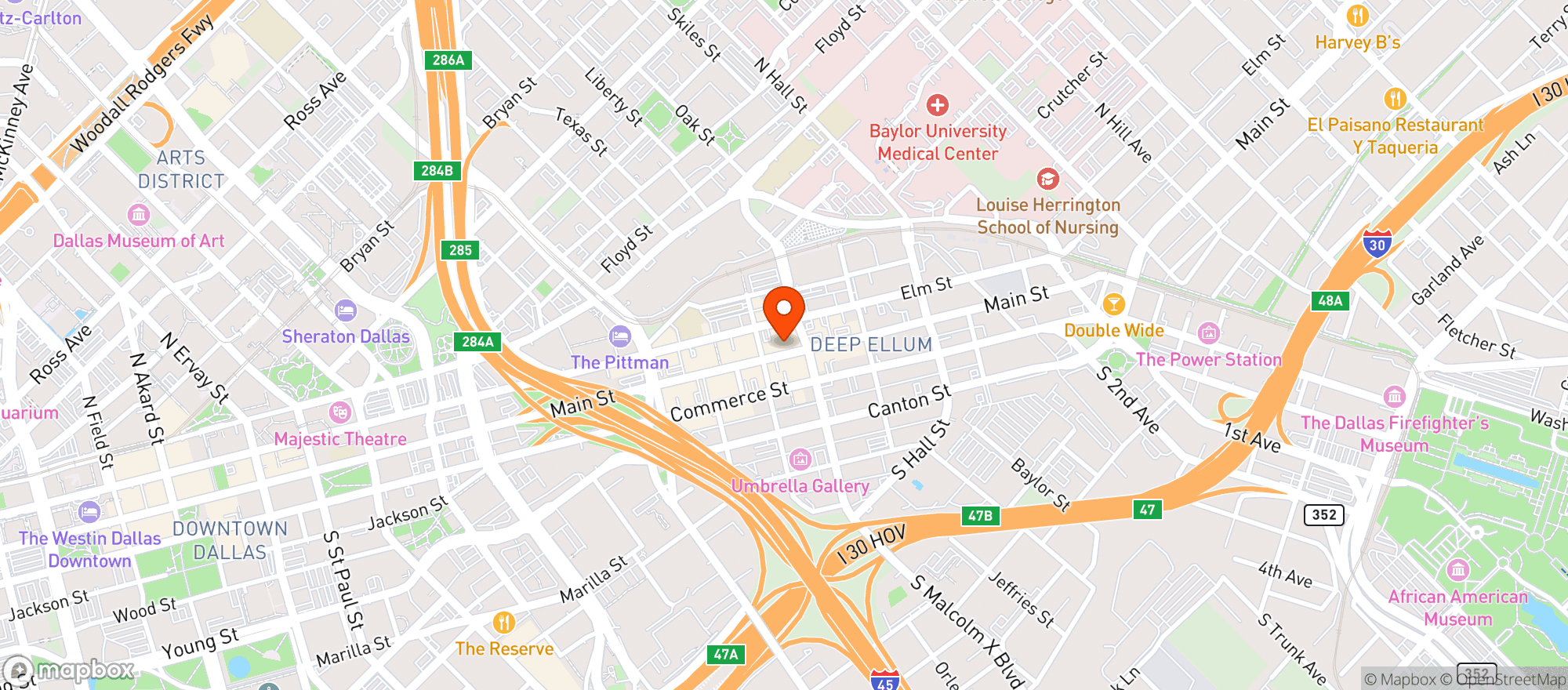 Map showing Texas Tea Room