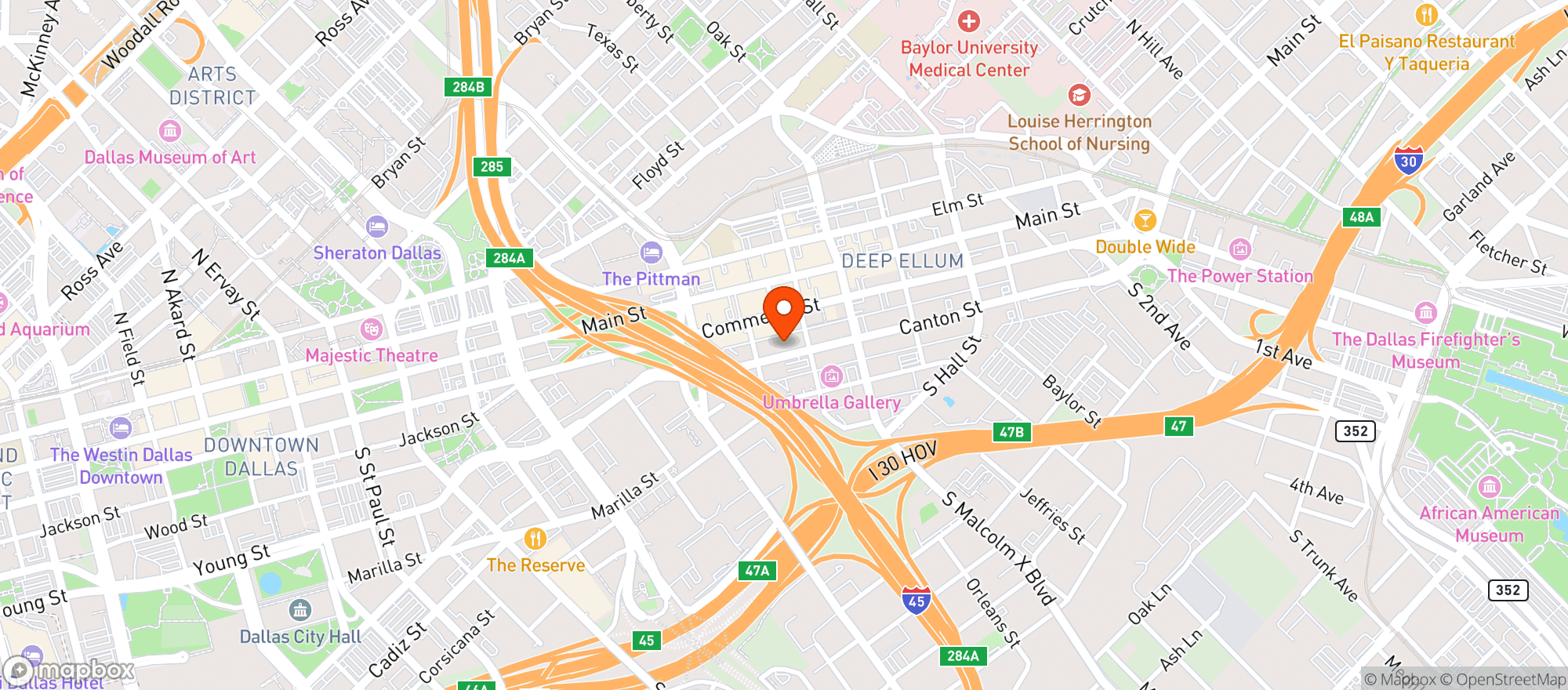 Map showing The Factory In Deep Ellum