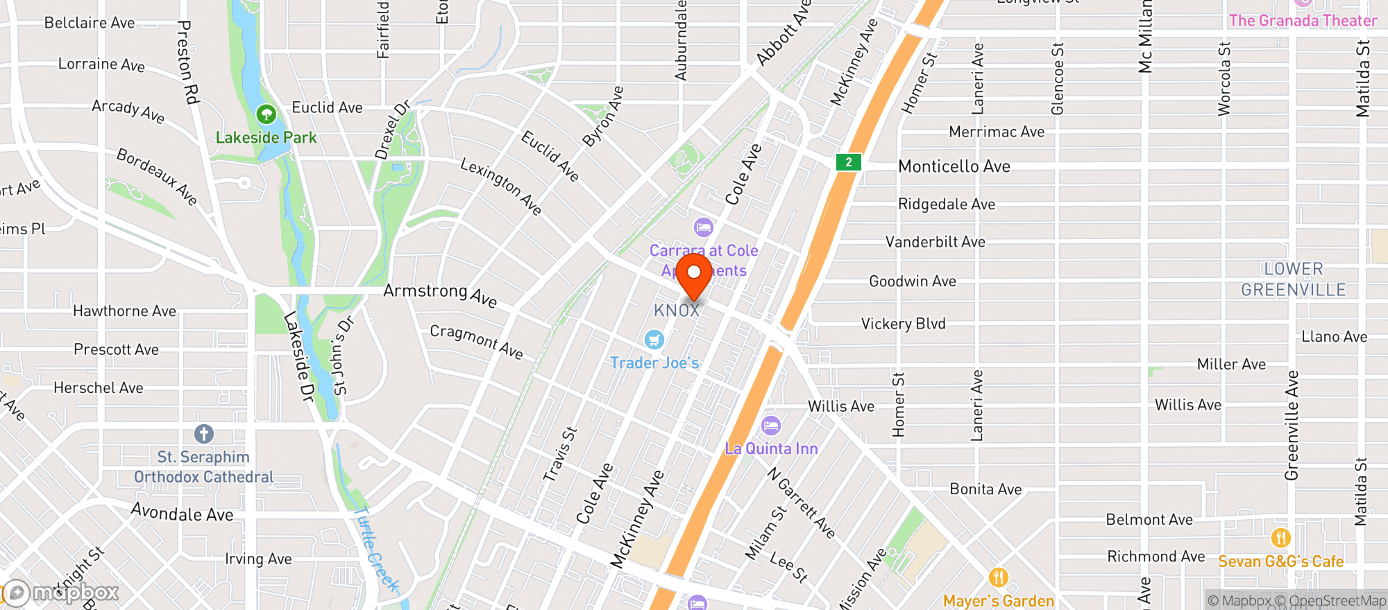 Map showing The Rooftop Restaurant at RH Dallas
